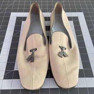 Women's Tod's Cream Linen Tassel Square-Toe Summer Loafer